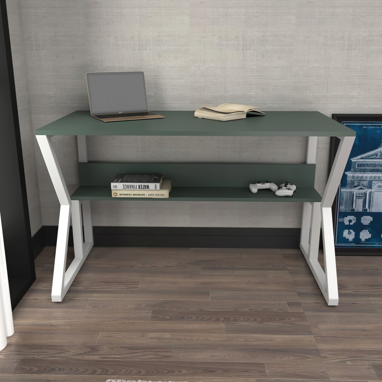 Birou, Hanah Home, Wake, 120x72.8x60 cm, Verde/Alb - imagine 7